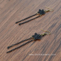 Retro Handmade Chain Tassel Black Lace Hanging Earrings